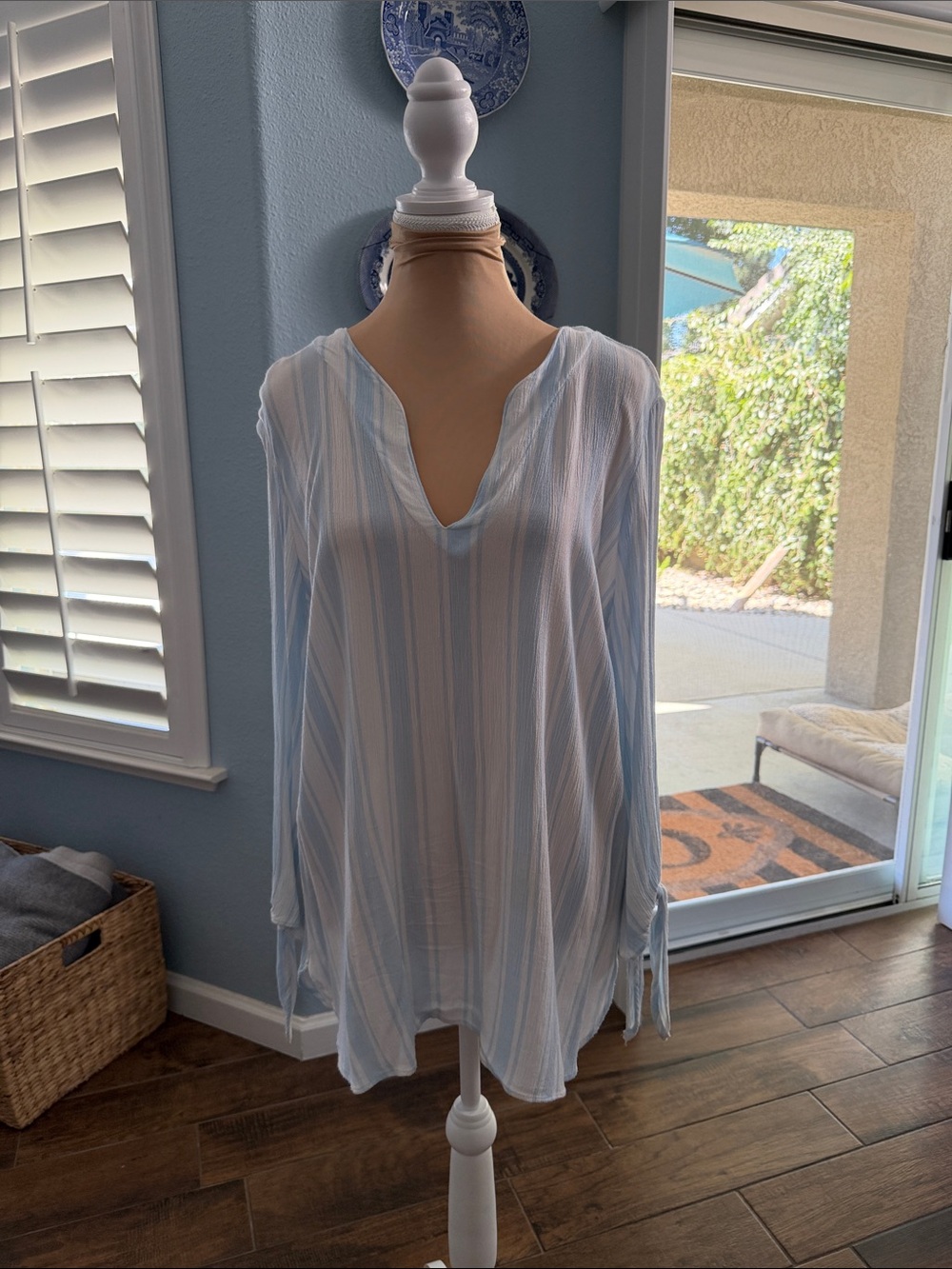 Michael Kors Women’s Light Blue & White Striped Tunic